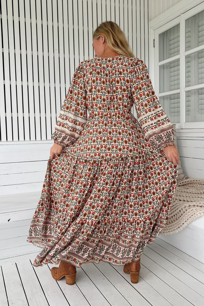 Jaase Teresa Maxi Dress with Long Sleeve Lace Detail Drawstring - Harlowe - Style House Fashion Jaase