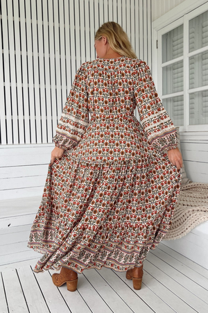 Jaase Teresa Maxi Dress with Long Sleeve Lace Detail Drawstring - Harlowe - Style House Fashion Jaase