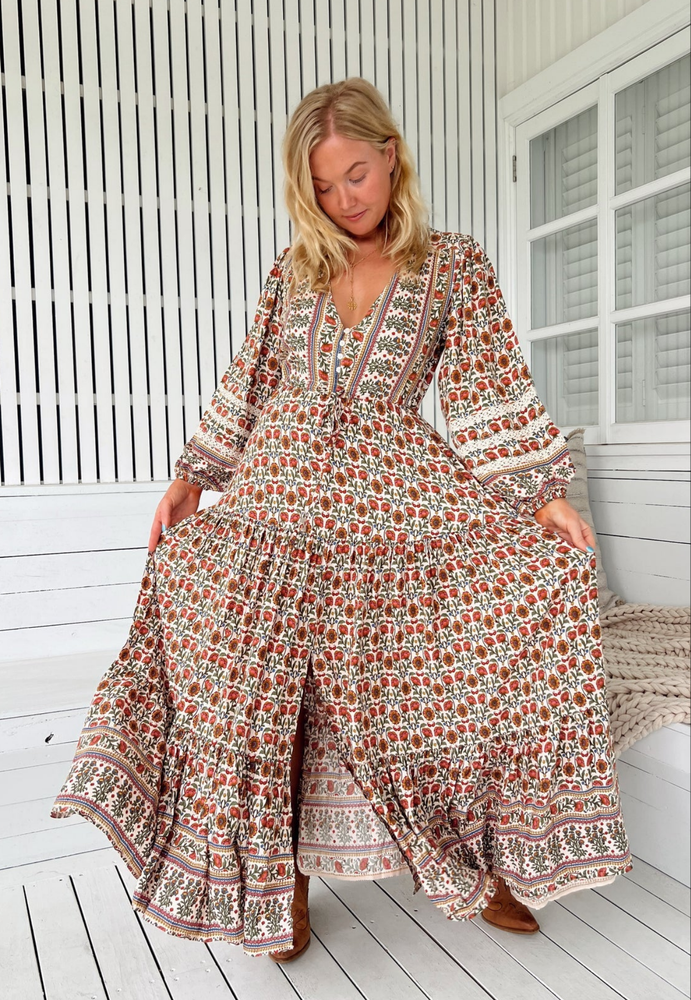 Jaase Teresa Maxi Dress with Long Sleeve Lace Detail Drawstring - Harlowe - Style House Fashion Jaase