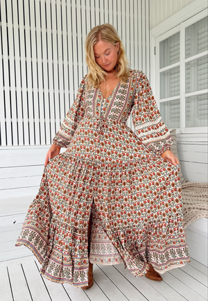Jaase Teresa Maxi Dress with Long Sleeve Lace Detail Drawstring - Harlowe - Style House Fashion Jaase