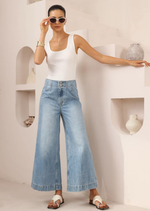 Iris Maxi Sophie Non-Stretch Mid- High Rise Wide Leg Denim Jeans - Light Blue