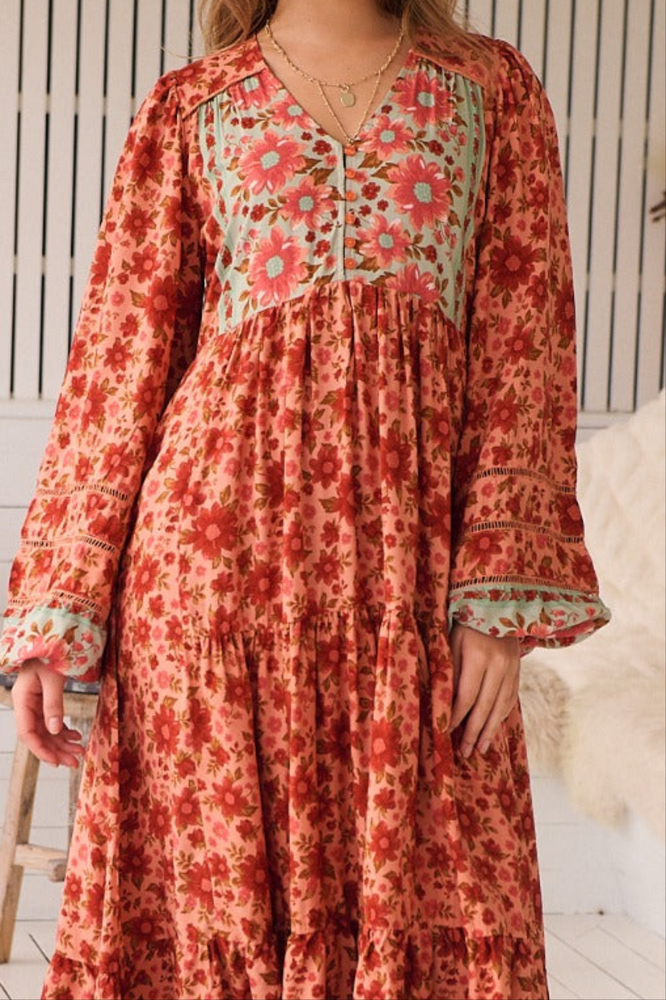 Jaase Eve Midi Dress with Long Billowy Sleeve - Lillianna - Style House Fashion Jaase Jaase