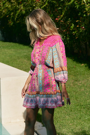 Jaase Olivia Mini Dress with Pockets Buttoned Shirred Waist - Cedella - Style House Fashion Jaase
