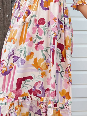 Jaase Kora Midi Dress with Tie Up V Neck Pockets Short Sleeve - Sweet Lilly - Style House Fashion Jaase Jaase