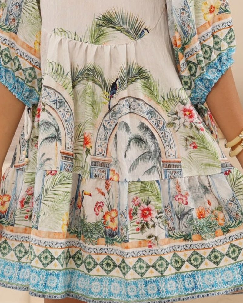 Iris Maxi Emma Mini Dress with V-Neck Buttons Pockets - Cleo