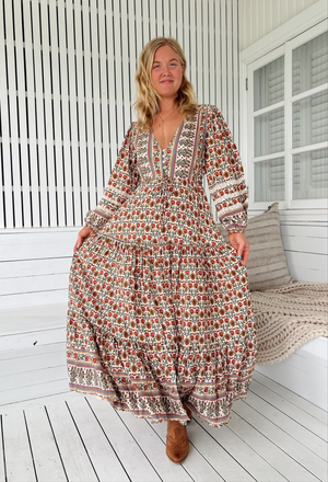 Jaase Teresa Maxi Dress with Long Sleeve Lace Detail Drawstring - Harlowe - Style House Fashion Jaase