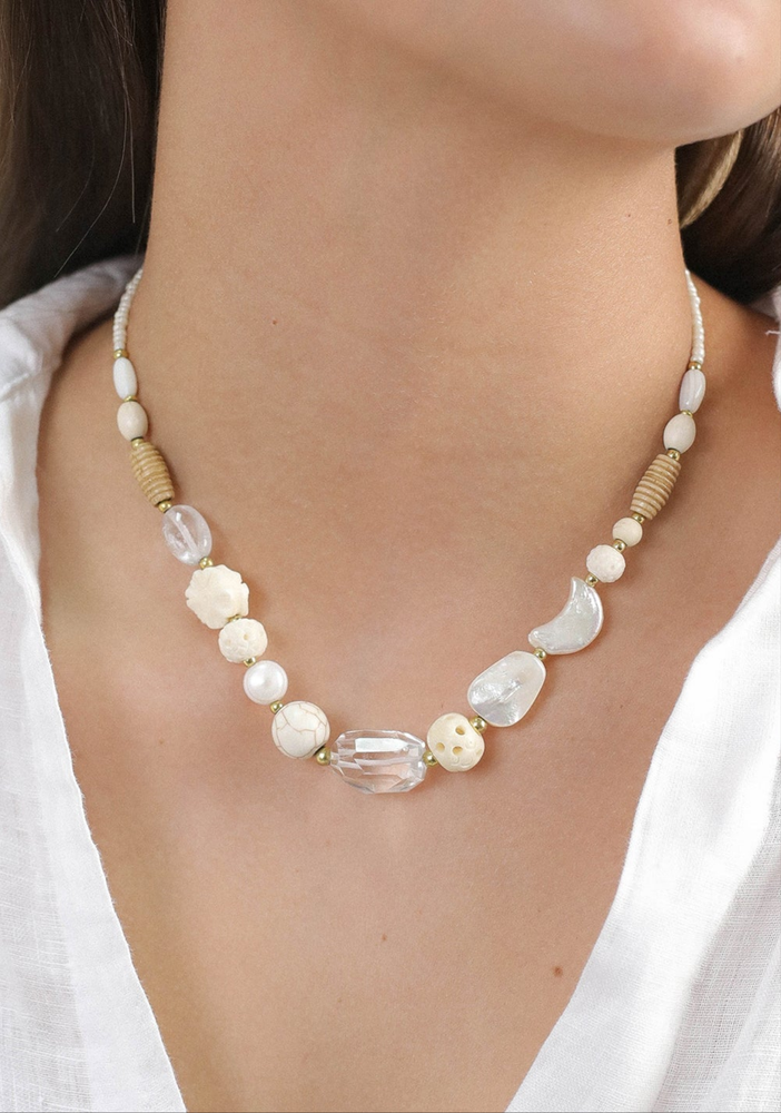 Nature Bijoux Pondichery Mother Of Pearl Quartz Shell Necklace