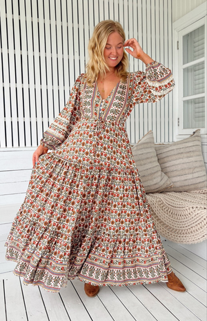 Jaase Teresa Maxi Dress with Long Sleeve Lace Detail Drawstring - Harlowe - Style House Fashion Jaase