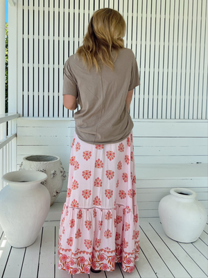 Jaase Daphne Maxi Skirt with Drawstring Waist Buttoned Front - Desert Wildflowers