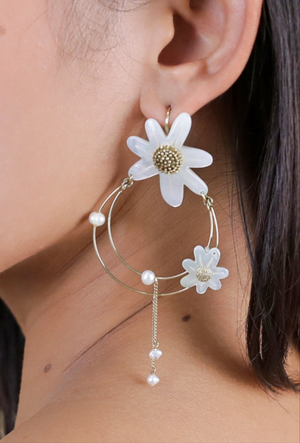 Franck Herval Marguerite Mother Of Pearl Shell Statement Earrings