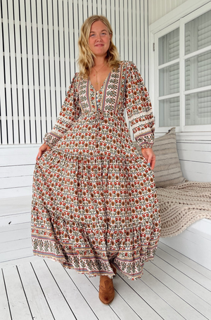 Jaase Teresa Maxi Dress with Long Sleeve Lace Detail Drawstring - Harlowe - Style House Fashion Jaase