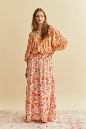 Jaase Hallie Maxi Dress with Off Shoulder A-Line Skirt Puff Sleeve - Crystal - Style House Fashion Jaase