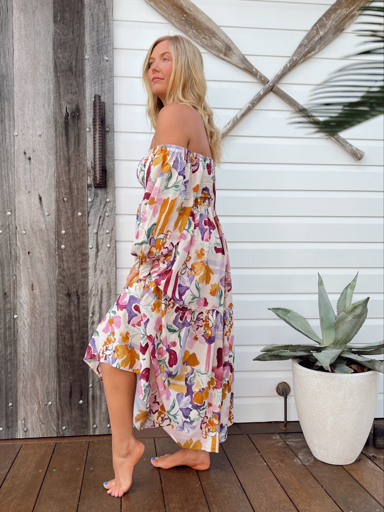 Jaase Tulli Midi Dress with Shirred Bodice Pockets Puff Sleeve - Sweet Lilly - Style House Fashion Jaase Jaase Jaase
