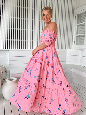 The Claudette Maxi is a sweet and special full skirt tiered Shirred bodice dress 