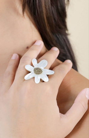 Franck Herval Marguerite Mother Of Pearl Shell Adjustable Statement Ring