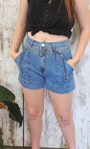 Country Denim Penny Non Stretch High Rise Cargo Shorts - Mid Blue - Style House Fashion Country Denim Country Denim Country Denim Country Denim Country Denim