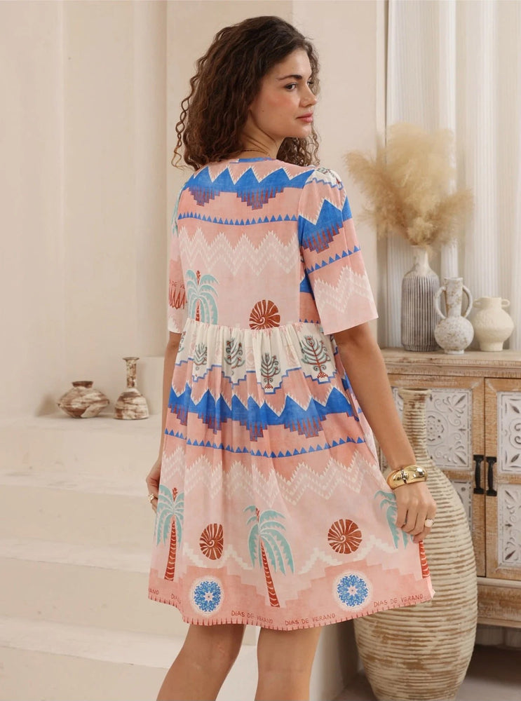 Iris Maxi Anna Mini Dress with V Neck Buttons Pockets - Leia Iris Maxi