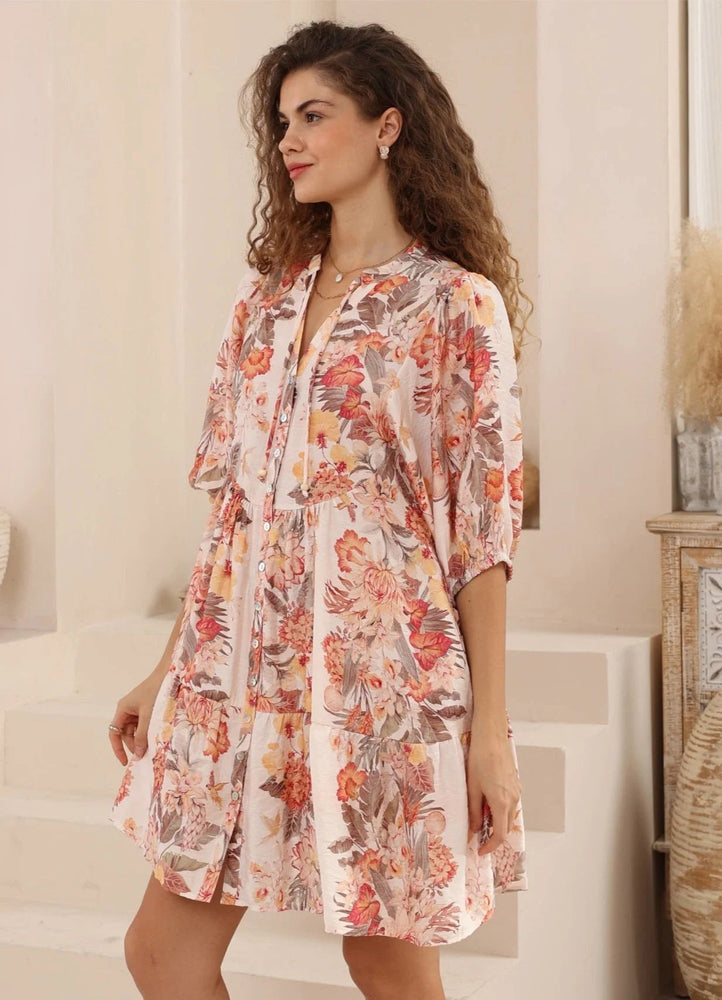 Iris Maxi Emma Mini Dress with V-Neck Buttons Pockets - Luxe Bloom Iris Maxi