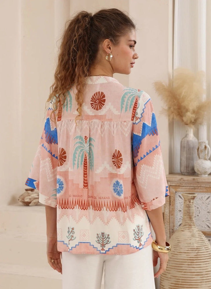 Iris Maxi Hannah Blouse Top with Tie V-Neck Sleeve Buttons - Leia Iris Maxi