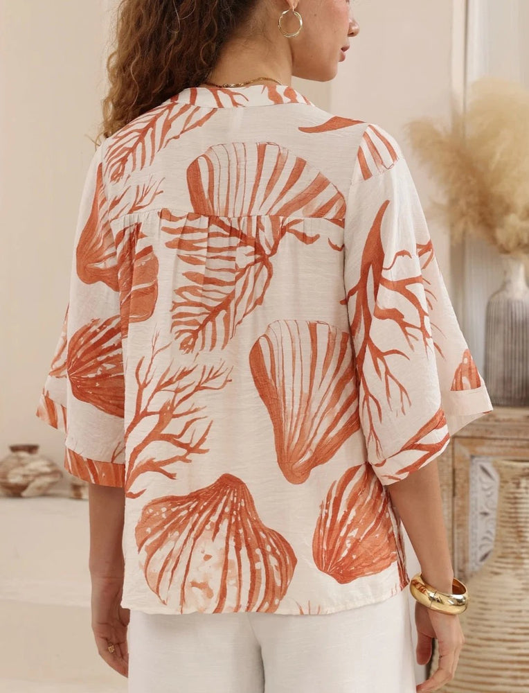 Iris Maxi Hannah Blouse Top with Tie V-Neck Sleeve Buttons - Shells Iris Maxi