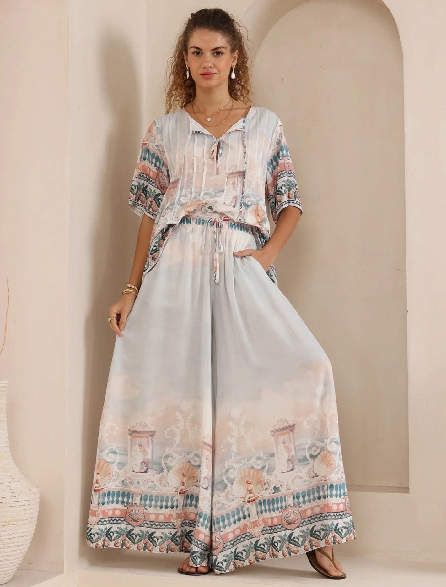 Iris Maxi Palazzo Pants with Drawstring Waist Wide Leg - Lorraine Iris Maxi