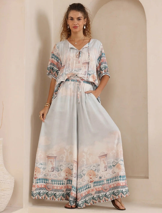 Iris Maxi Palazzo Pants with Drawstring Waist Wide Leg - Josephine