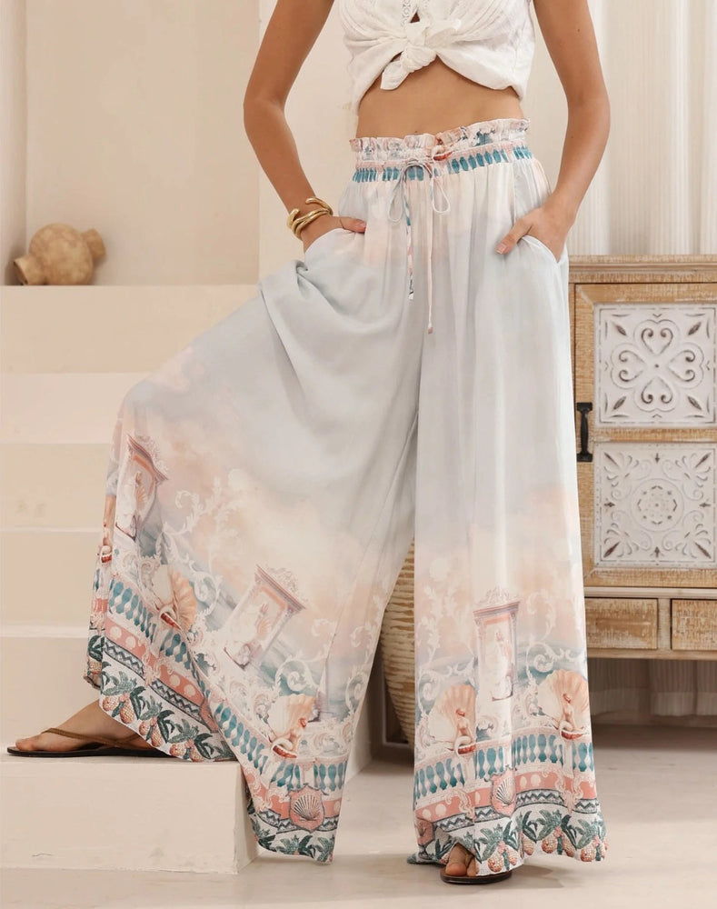 Iris Maxi Palazzo Pants with Drawstring Waist Wide Leg - Lorraine Iris Maxi