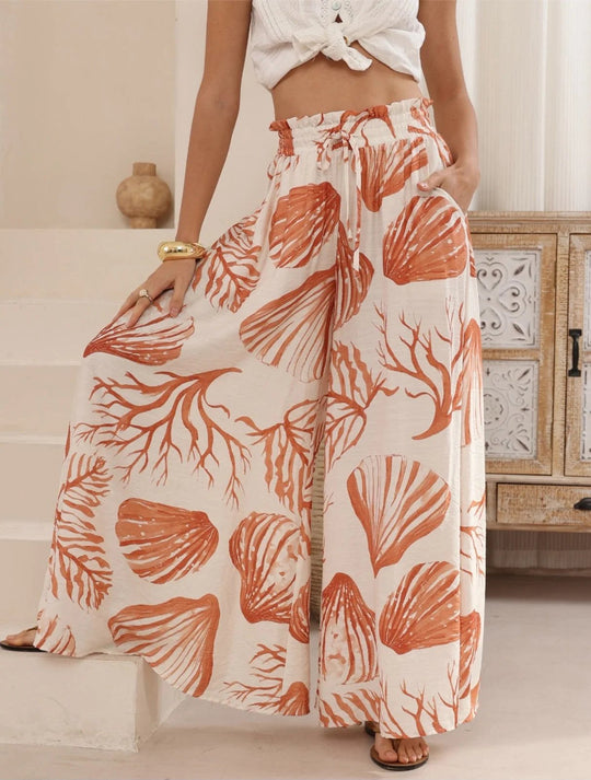 Iris Maxi Palazzo Pants with Drawstring Waist Wide Leg - Shells