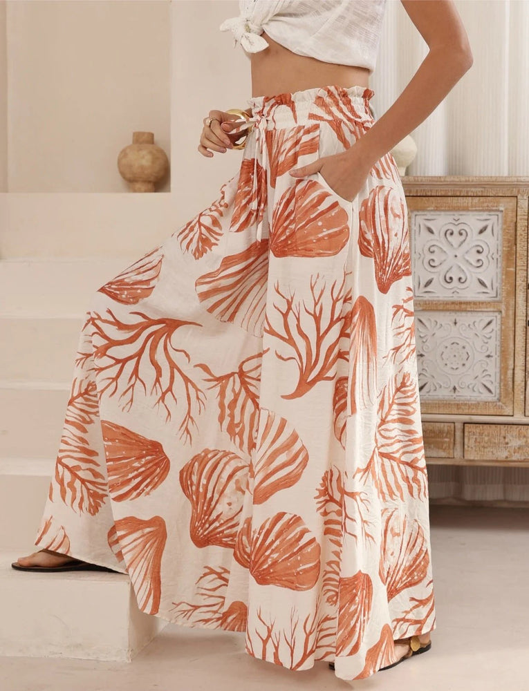 Iris Maxi Palazzo Pants with Drawstring Waist Wide Leg - Shells Iris Maxi