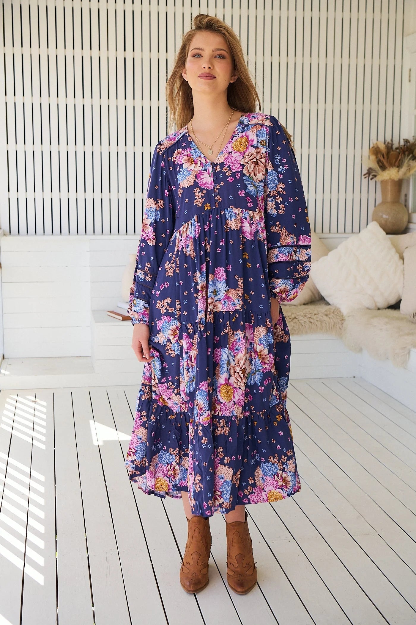 Jaase Eve Midi Dress with Long Billowy Sleeve - Wild Whim - Style House Fashion Jaase