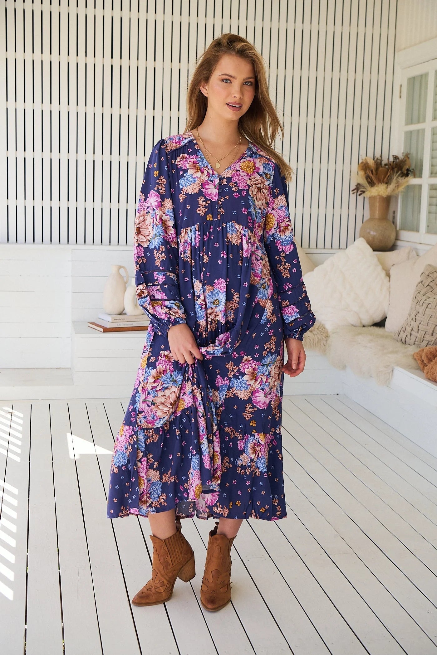 Jaase Eve Midi Dress with Long Billowy Sleeve - Wild Whim - Style House Fashion Jaase