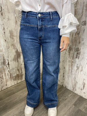 Jess Stretch High Rise Wide Leg Denim Jeans - Blue Country Denim