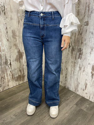 Jess Stretch High Rise Wide Leg Denim Jeans - Blue Country Denim