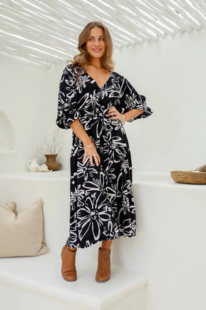 Joop & Gypsy Rose Midi Dress with V-Neck Pockets - Black & White Joop and Gypsy