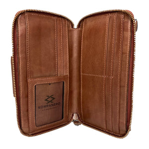 June Genuine Leather Sling Clutch Wallet - Cognac Kompanero