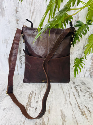 Kate Leather Crossbody Bag - Brown Rugged Hide by Oran Leather