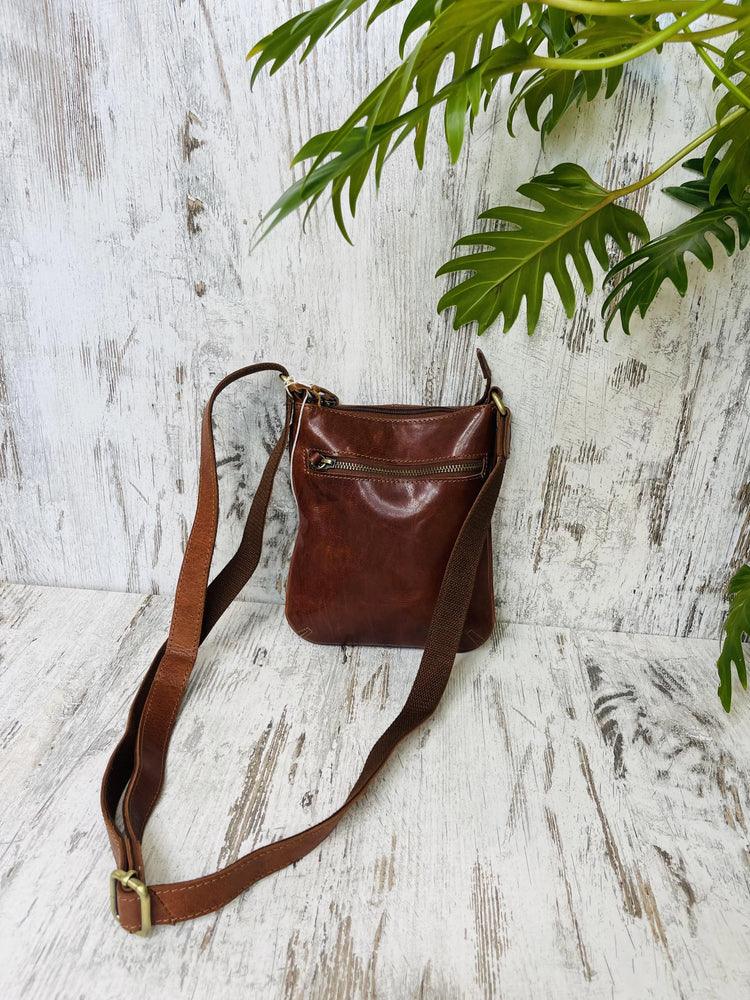 
            
                Load image into Gallery viewer, Kimberly Leather Crossbody Sling Bag - Brandy Rugged Hide by Oran Leather
            
        
