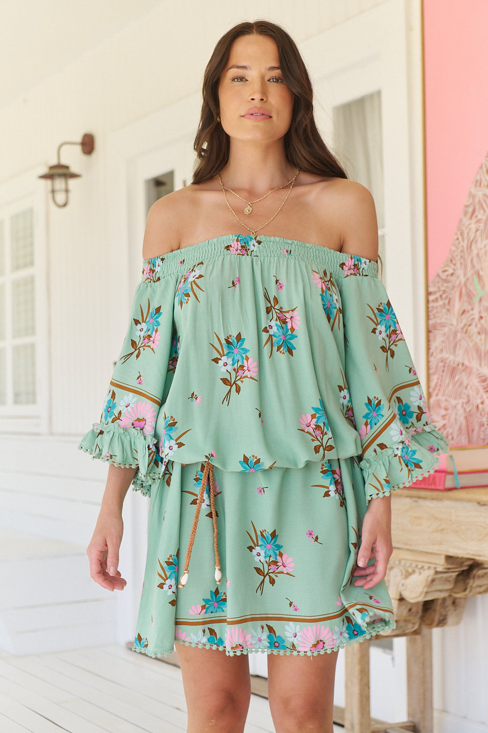 Jaase Poppy Mini Dress with Billowy Sleeves Off-Shoulder - Meribel - Style House Fashion Jaase