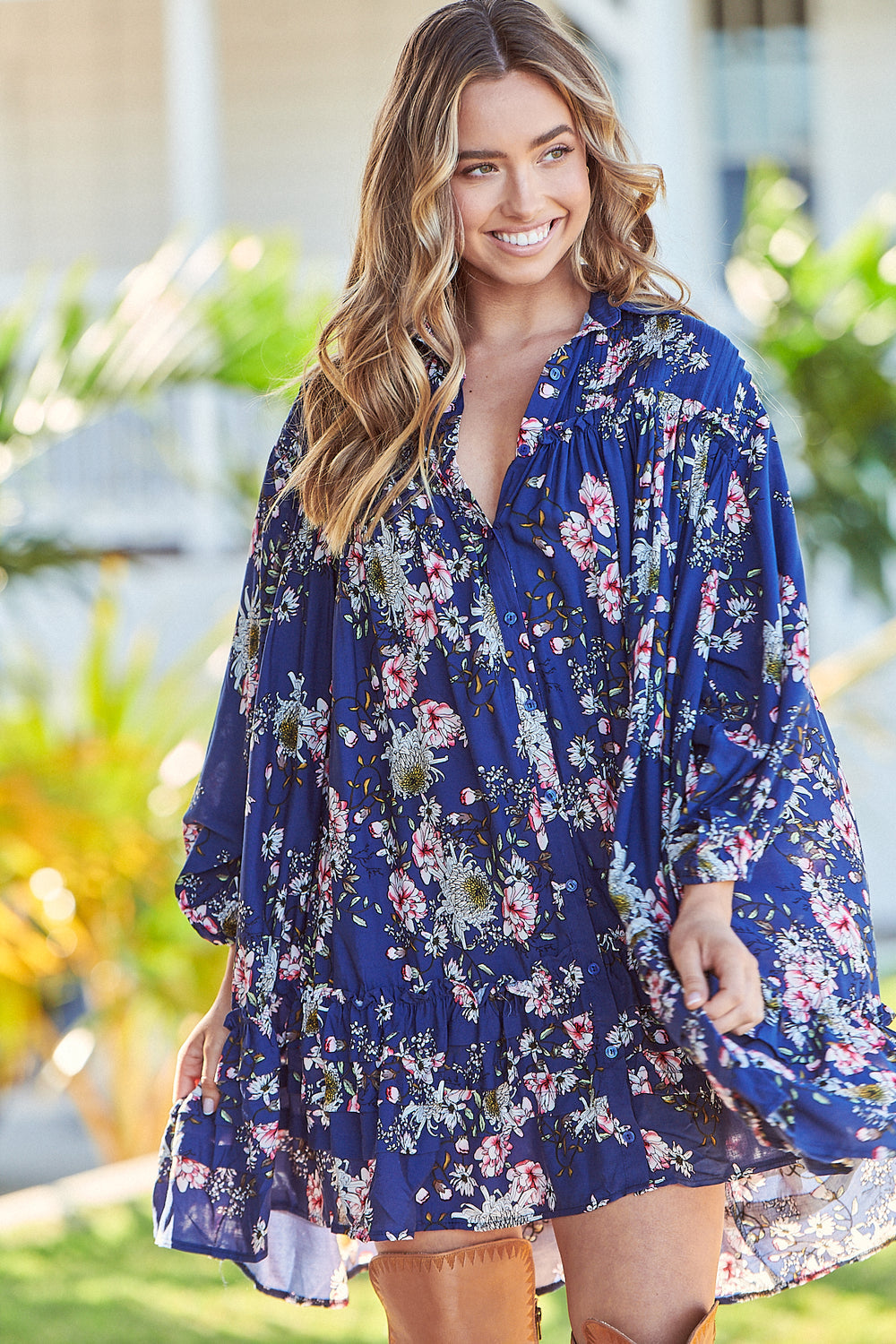 Jaase Amee Dress with V-Neck Collared Buttoned Pockets - Piana - Style House Fashion