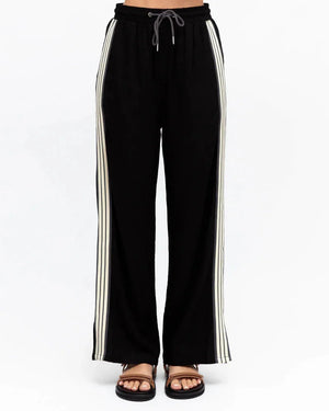 Label Of Love Racer Pants Striped Drawstring Waist Straight Leg - Black - Style House Fashion Iris Maxi