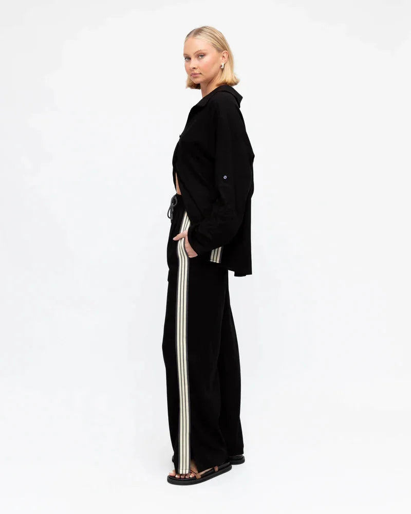 Label Of Love Racer Pants Striped Drawstring Waist Straight Leg - Black - Style House Fashion Iris Maxi