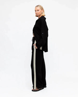 Label Of Love Racer Pants Striped Drawstring Waist Straight Leg - Black - Style House Fashion Iris Maxi