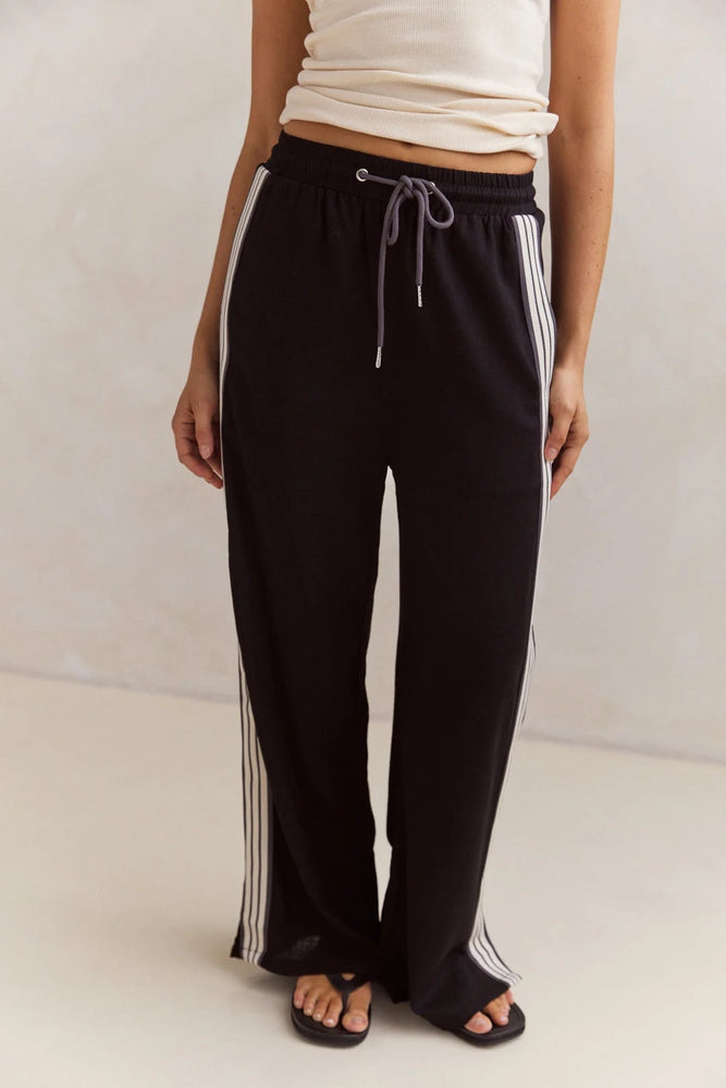 Label Of Love Racer Pants Striped Drawstring Waist Straight Leg - Black - Style House Fashion Iris Maxi