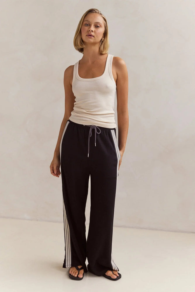 Label Of Love Racer Pants Striped Drawstring Waist Straight Leg - Black - Style House Fashion Iris Maxi