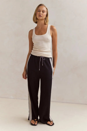 Label Of Love Racer Pants Striped Drawstring Waist Straight Leg - Black - Style House Fashion Iris Maxi