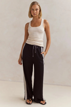 Label Of Love Racer Pants Striped Drawstring Waist Straight Leg - Black - Style House Fashion Iris Maxi