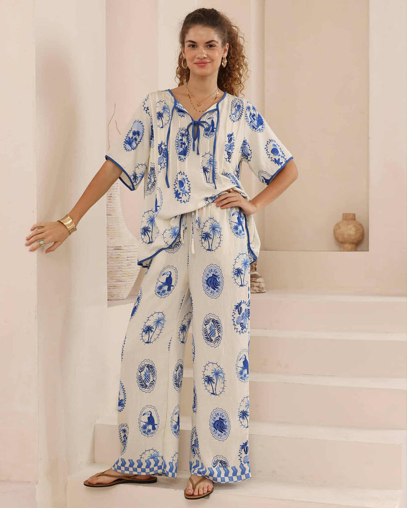 Iris Maxi Dream Pants with Drawstring Waist Straight Leg - Luciana