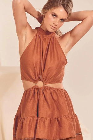 Olivia Gingernut Linen Mini Dress - Rhodes Collection - Style House Fashion