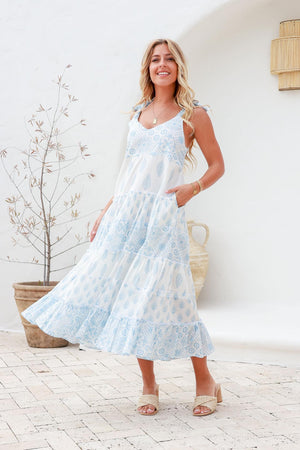 
            
                Load image into Gallery viewer, Pastel Blue Cotton Midi Dress - Style House Fashion Joop and Gypsy
            
        