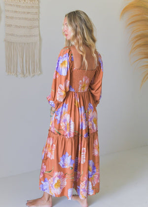 Jaase Tulli Midi Dress with Shirred Bodice Pockets Puff Sleeve - Amara Bloom - Style House Fashion Jaase Jaase